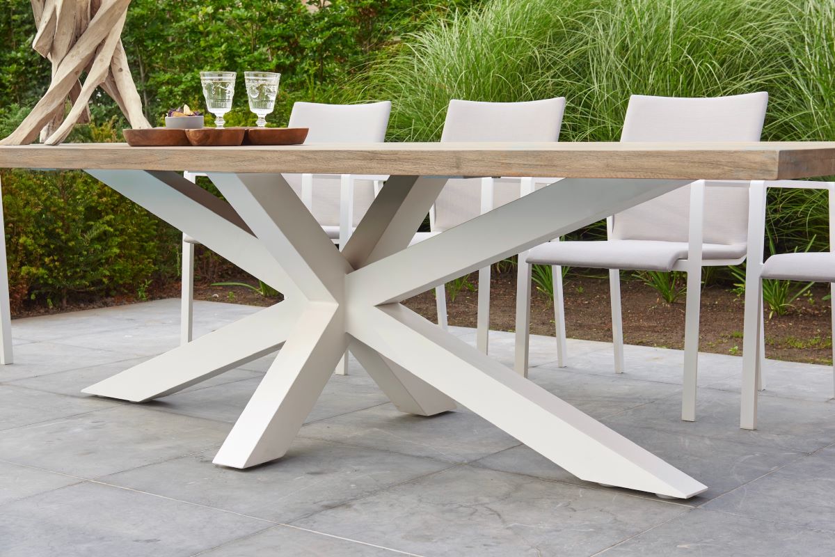 timor table white grey teak with sense dining chair set