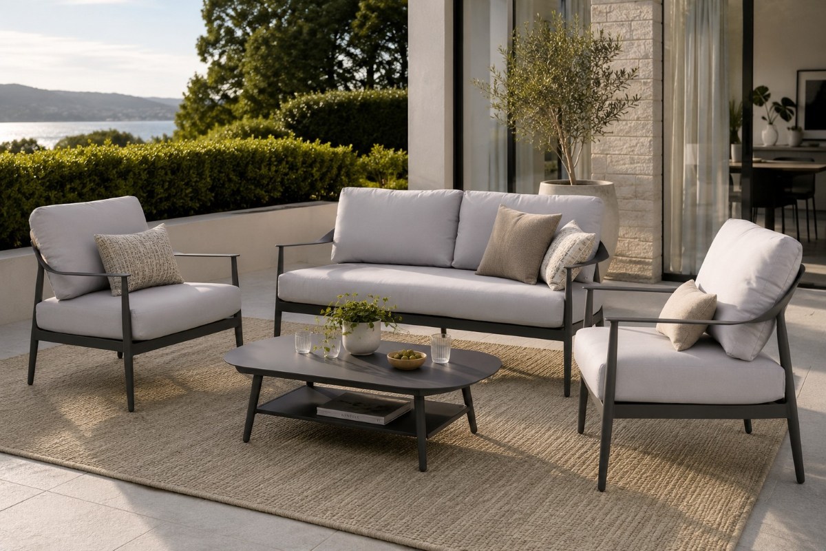 arlo 4pc aluminium outdoor lounge set gunmetal
