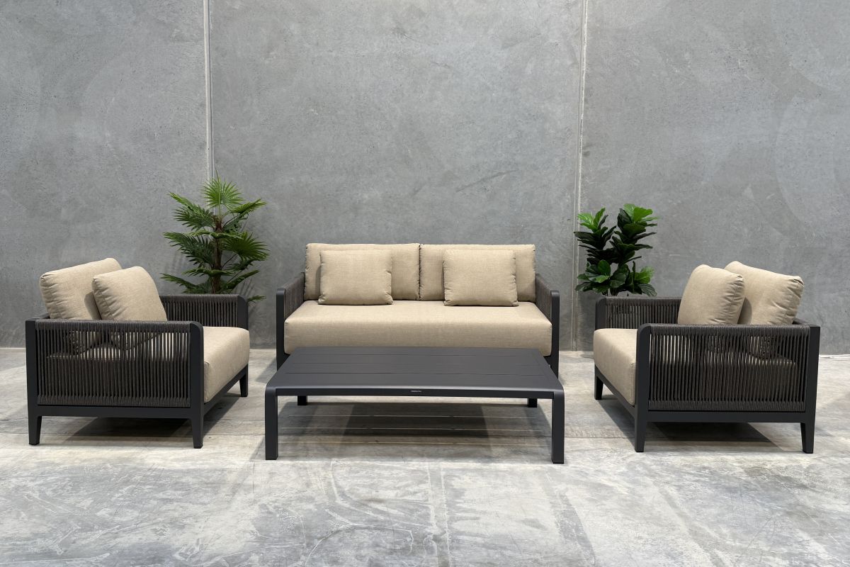 burano 2 seater lounge set charcoal