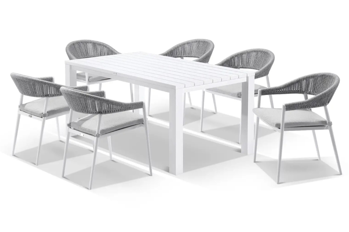 cove table 165cm with cove chairs 7pc dining set white