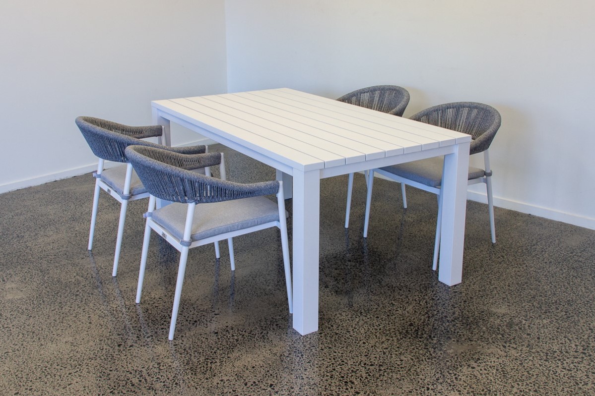 cove table 165cm with cove chairs 5pc dining set white