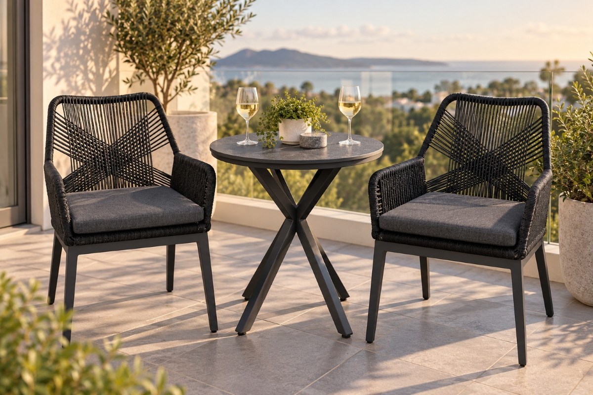 cove round ceramic table with cape chairs 3pc set charcoal