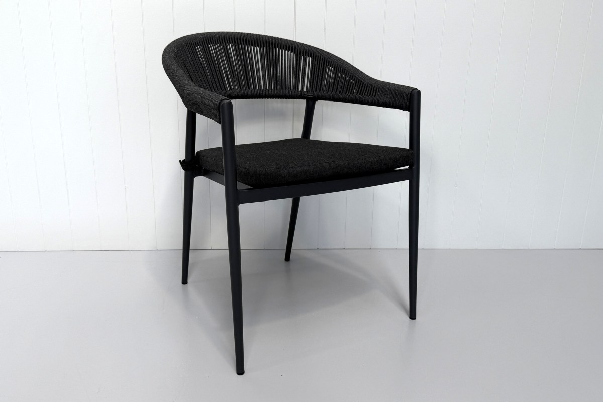 cove black rope outdoor dining chair with olefin cushion charcoal
