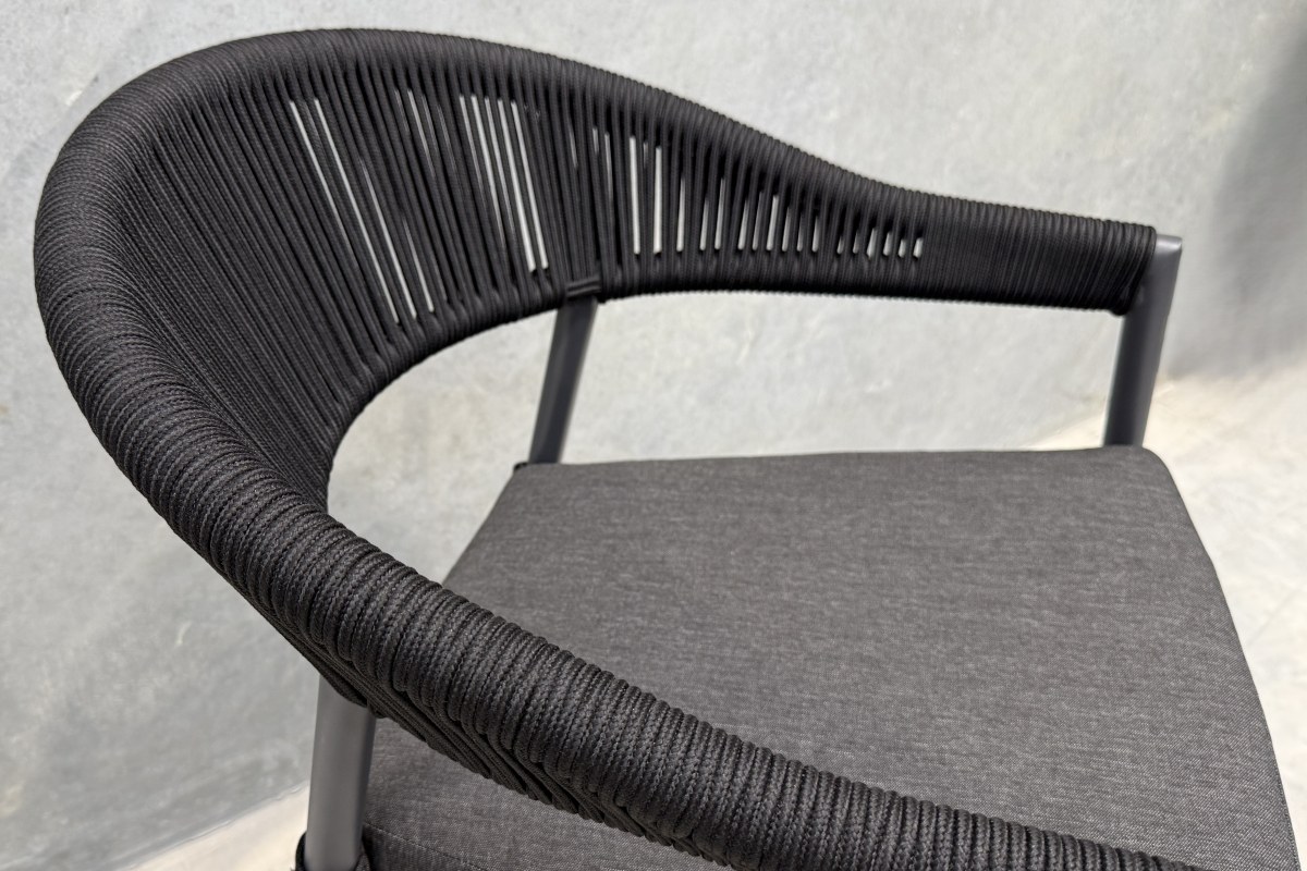 cove black rope outdoor dining chair with olefin cushion charcoal