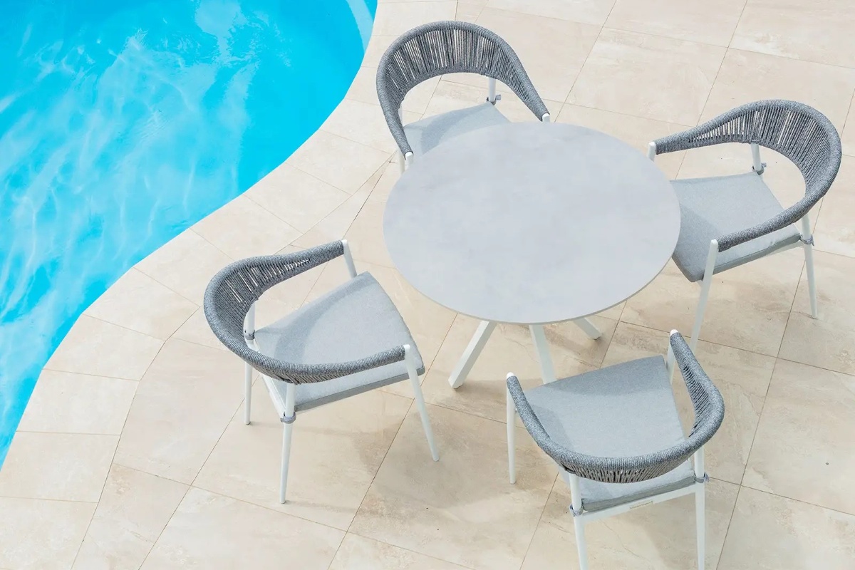 cove round ceramic table with cove chairs 5pc set white