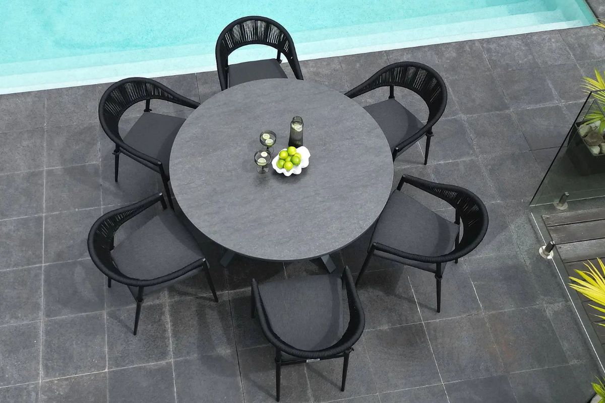 cove round ceramic outdoor dining table 140cm charcoal