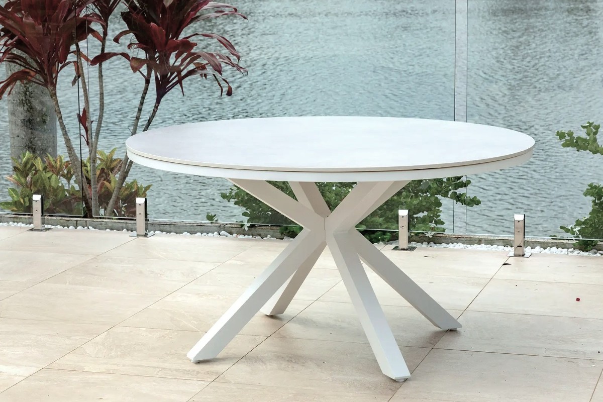 cove round ceramic outdoor dining table 140cm white