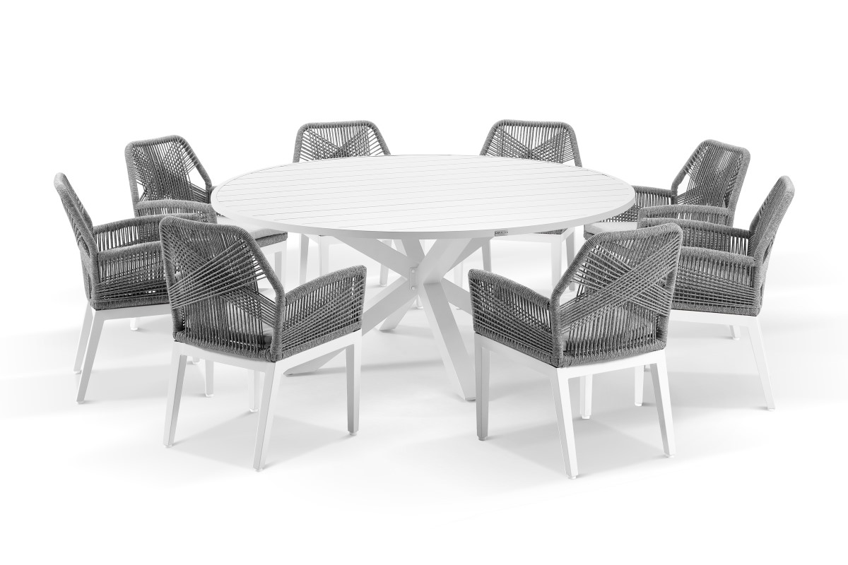 Cove Round Table with Cape Chairs 9pc Outdoor Dining Set White