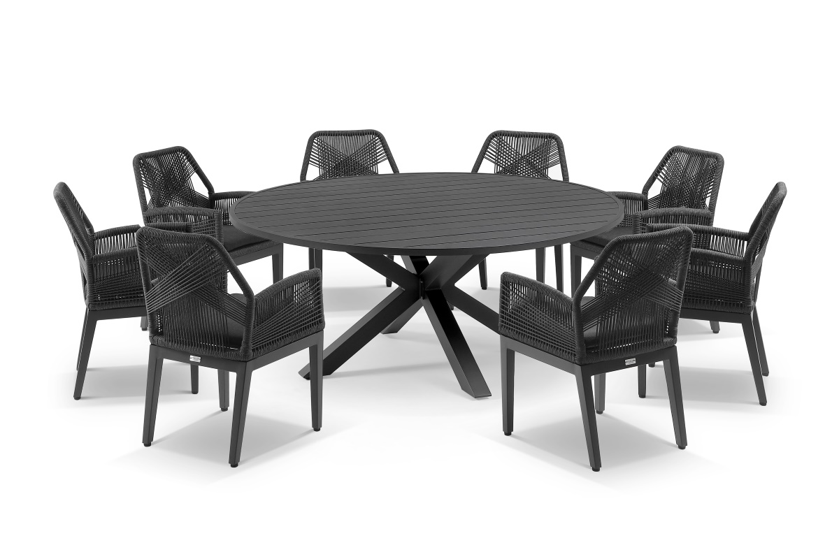 cove round table with cape chairs 9pc outdoor dining set charcoal