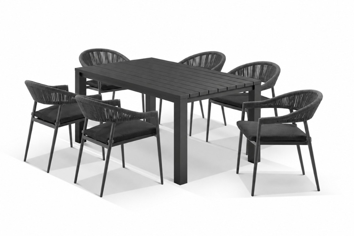 cove table 165cm with cove chairs 7pc dining set charcoal