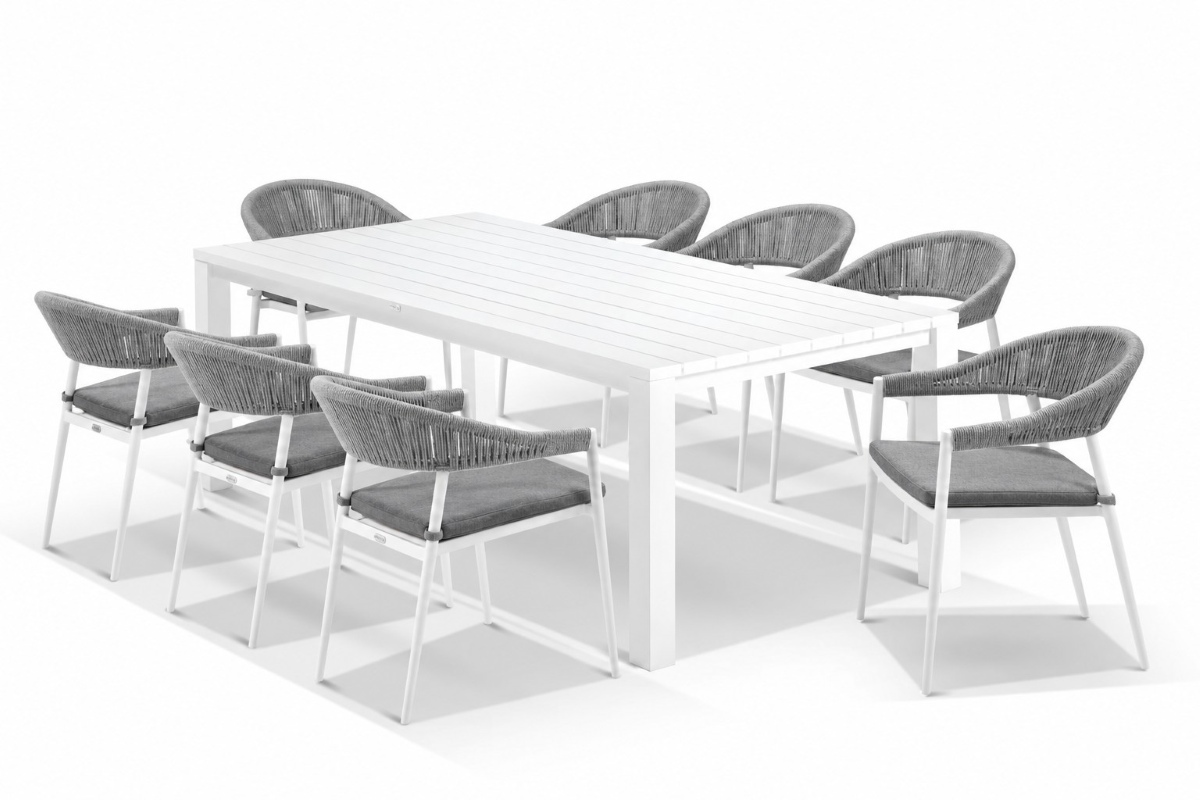 cove outdoor 9pc white dining set sunbrella