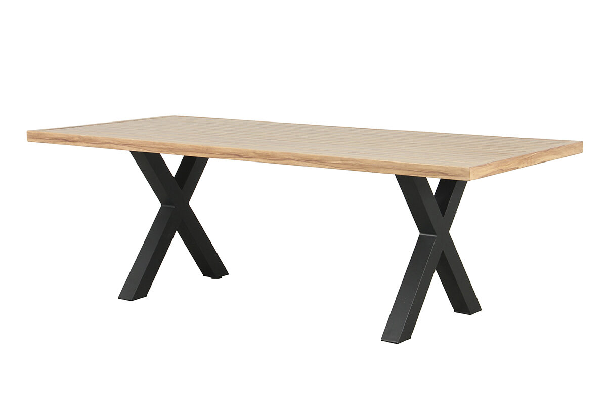 emilie aluminium outdoor dining table 220cm black x legs
