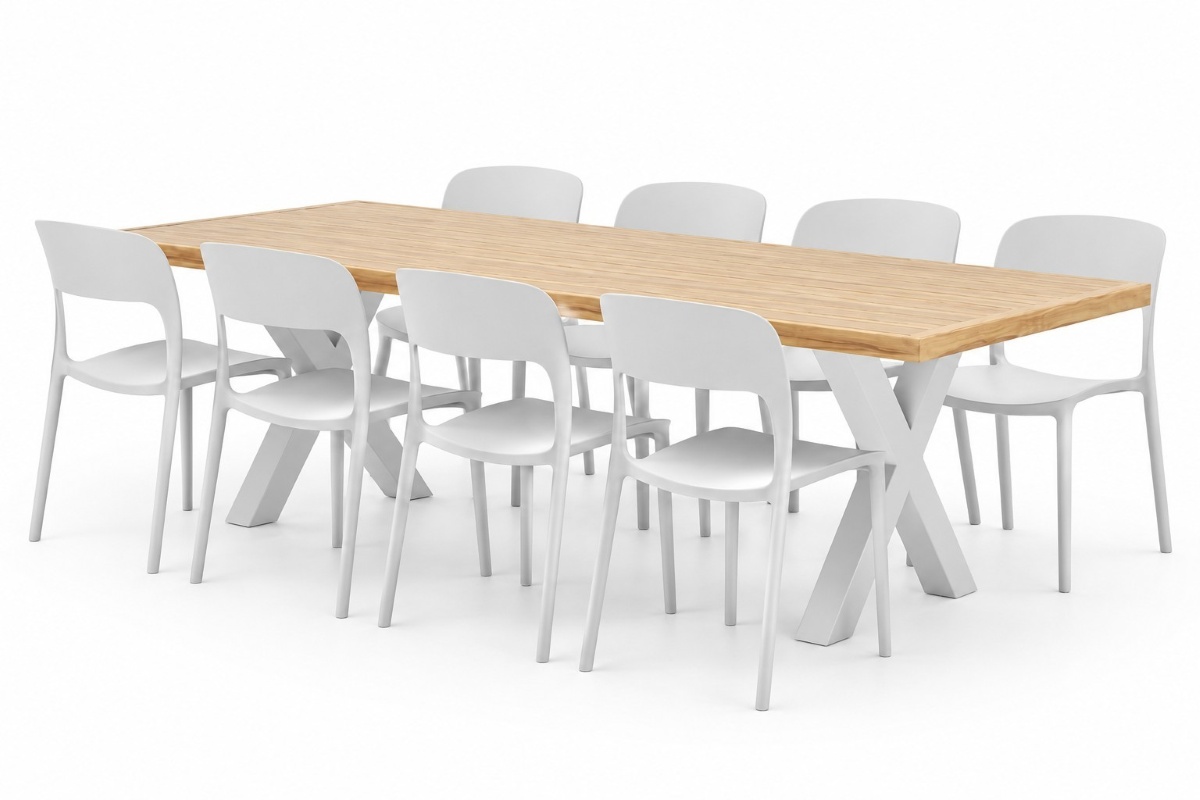 emilie aluminium outdoor dining table 220cm white x legs