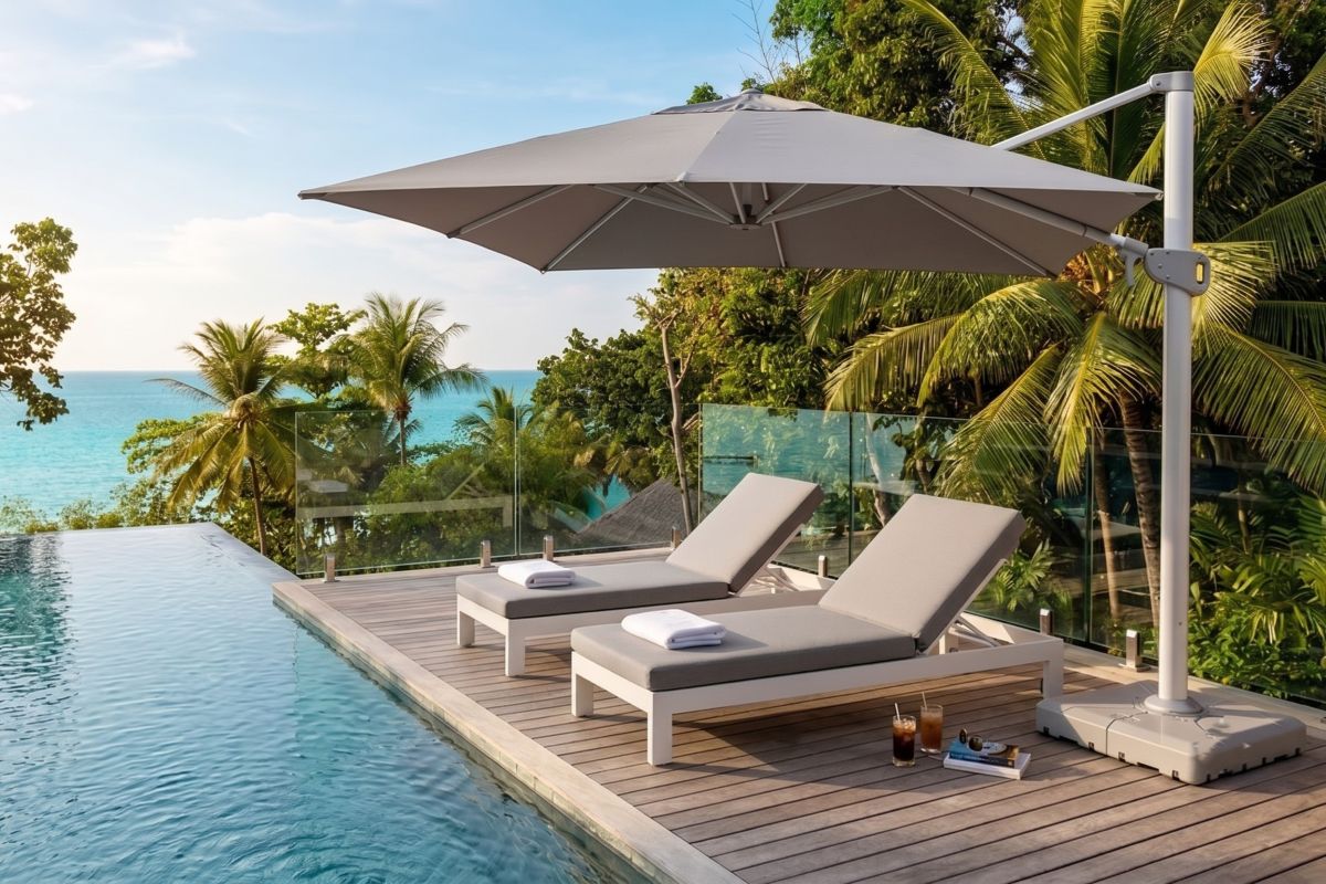 cantilever umbrella square 3m x 3m light grey