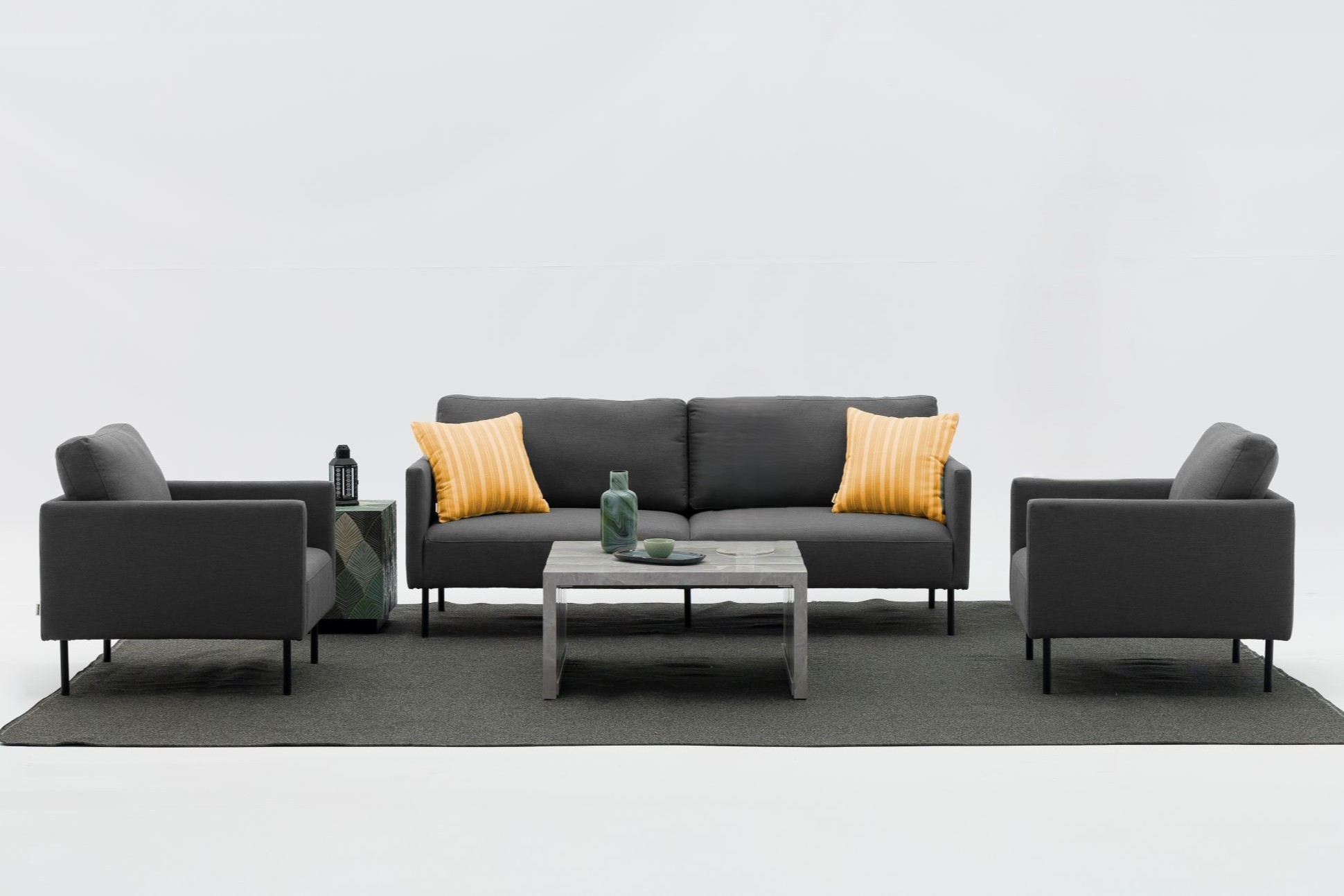 milan 2 seater lounge set black
