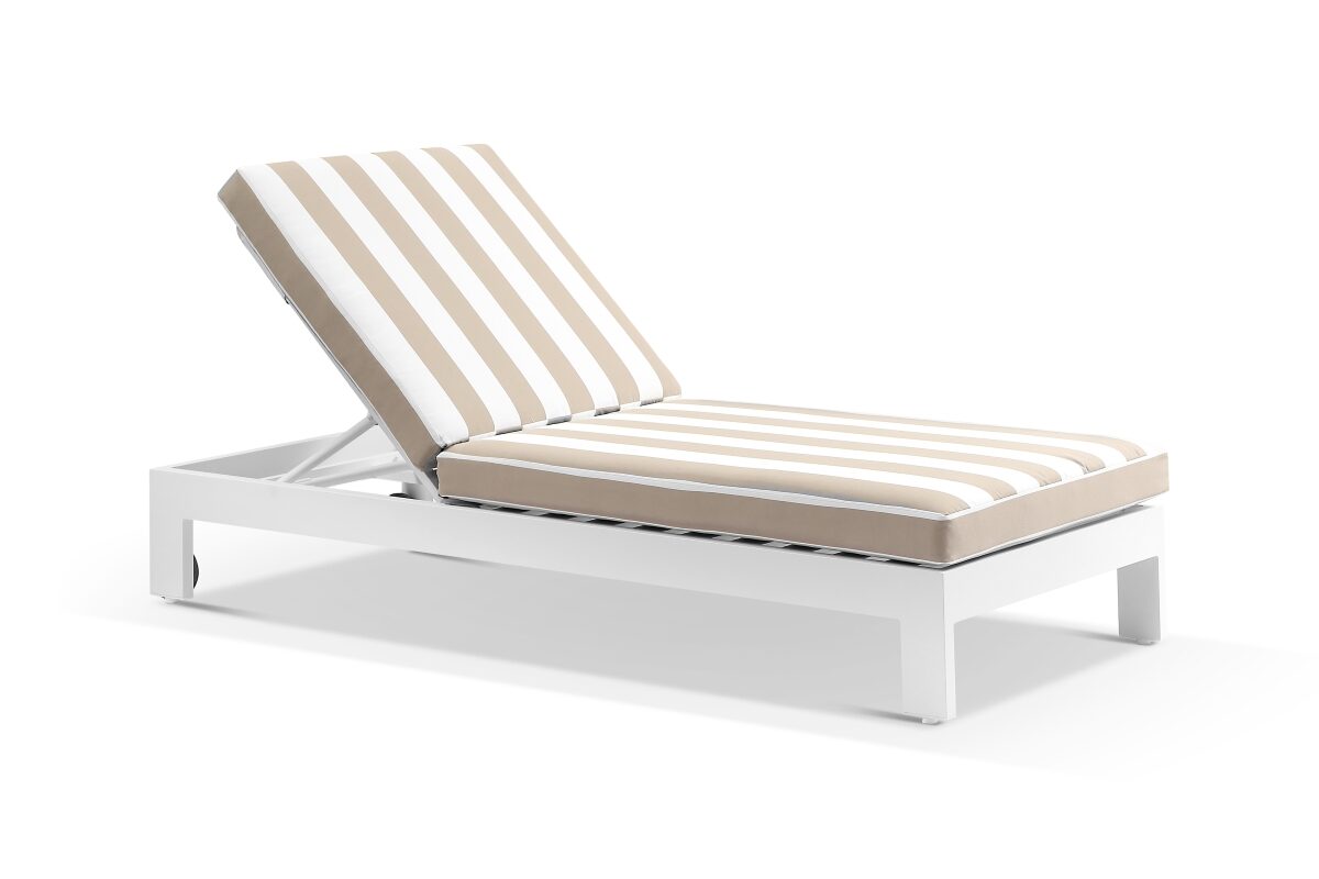 monaco sun lounger with beige stripe cushion white