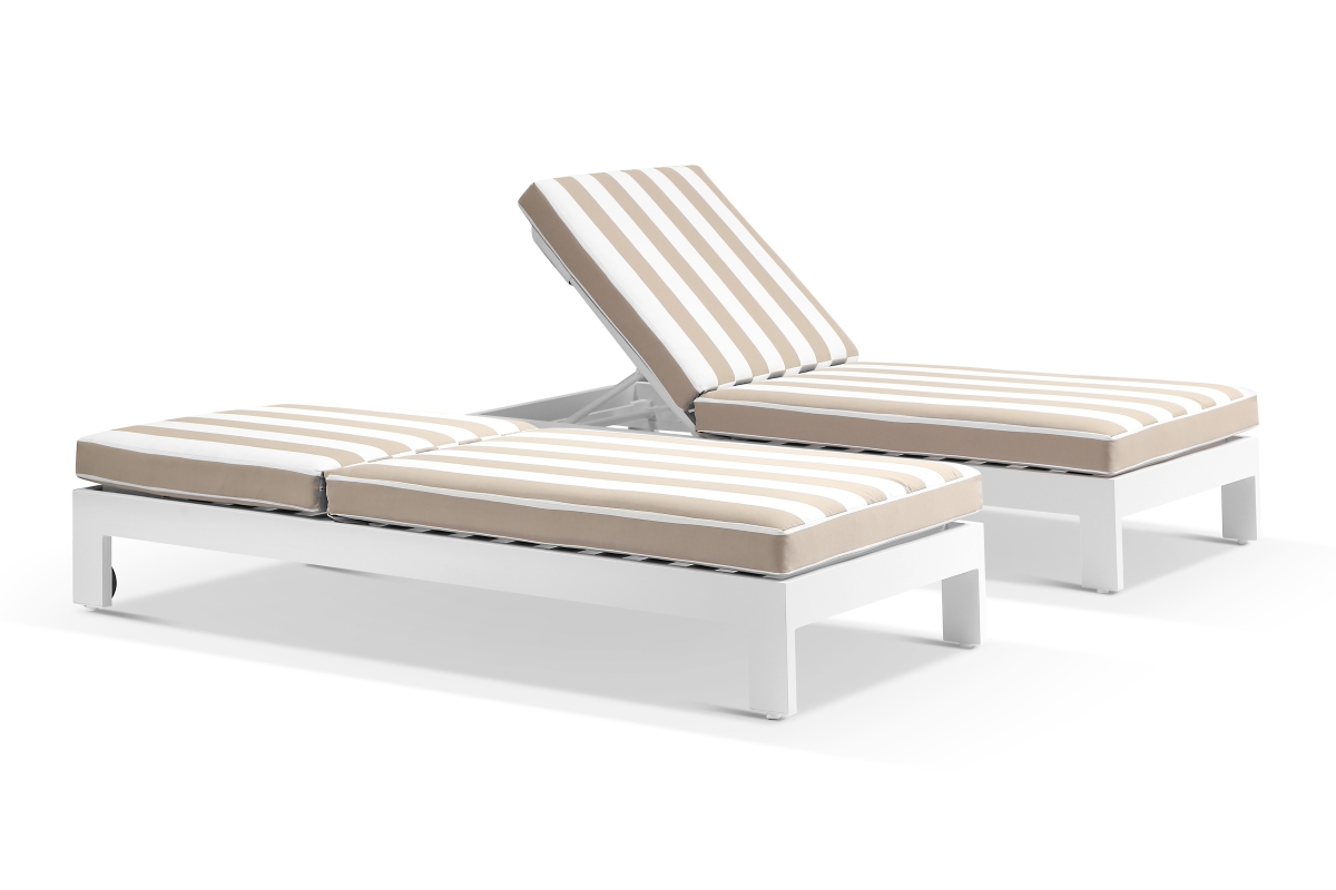 monaco sun lounger with beige stripe cushion white