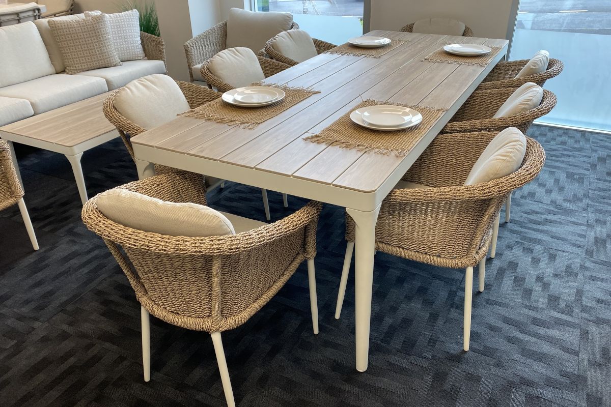 ohope 9pc aluminium and rattan outdoor dining set