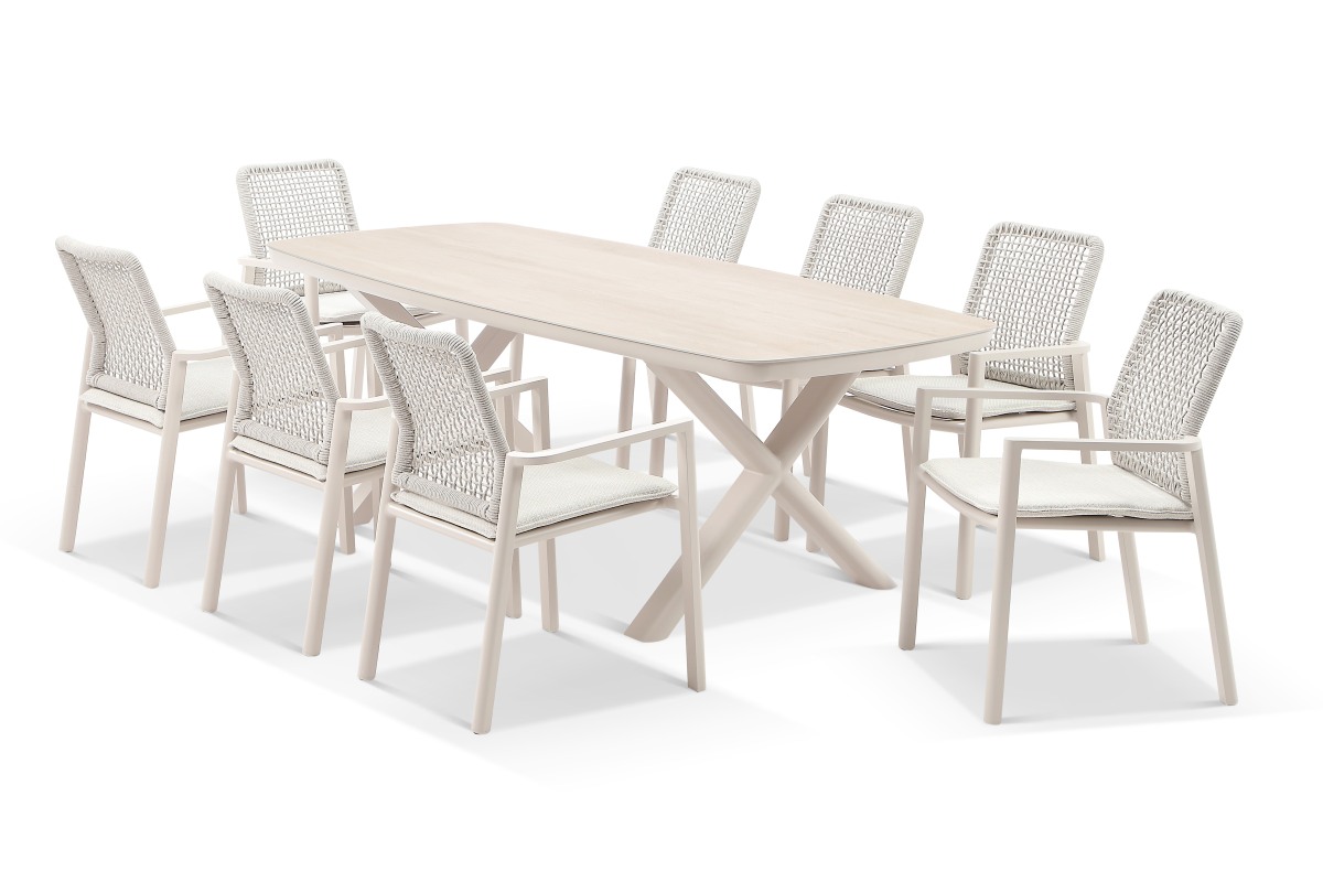 tekapo dining set with 8 manly dune chairs